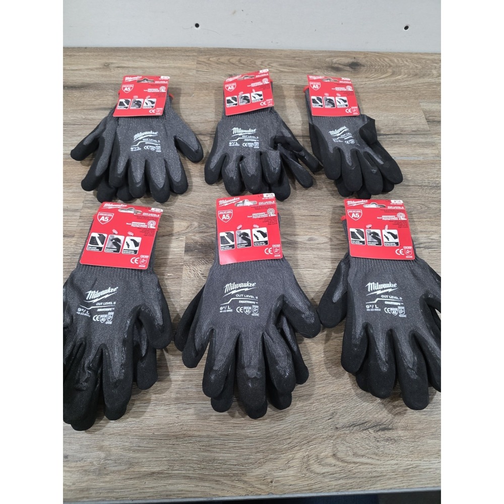 Milwaukee Tool 48-22-8952B Nitrile Gloves, Cut 5, Size Large 9" Pack Of 6